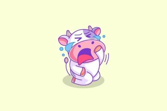 A Cute Cow is Sitting and Crying: A Vector Design Asset