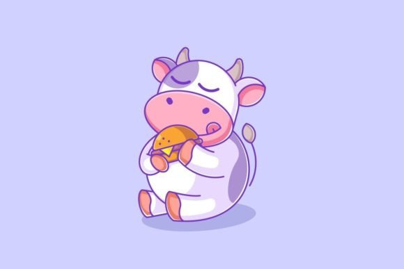 Cow Eating Burger Cartoon: Playful Vector Art for Modern Design