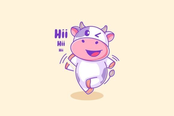 Cow Smiling and Waving a Hand to Say Hi: A Vector Design Asset
