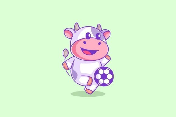 Cute Cow Playing Ball Soccer: A Playful Vector Design Asset