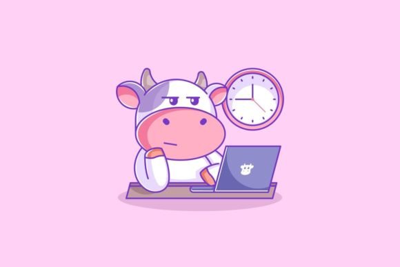 Cute Cow Playing Laptop: Whimsical Vector Design