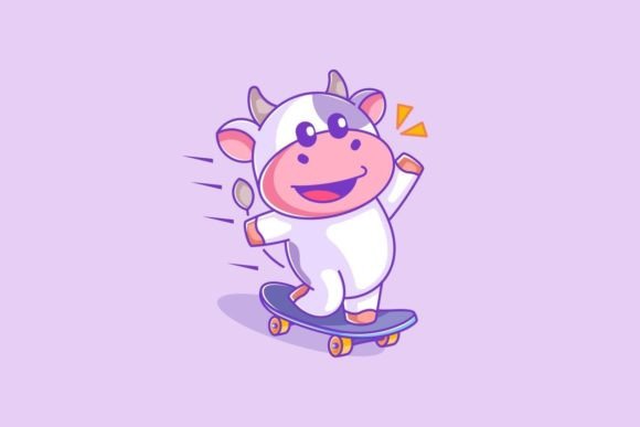 Cute Cow Skateboard Cartoon: A Playful Design Asset