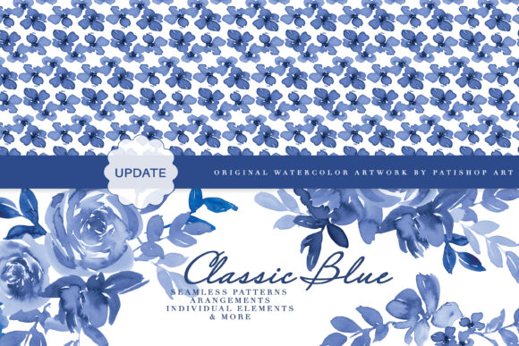 Elevate Your Designs with Classic Blue Watercolor Floral Clipart