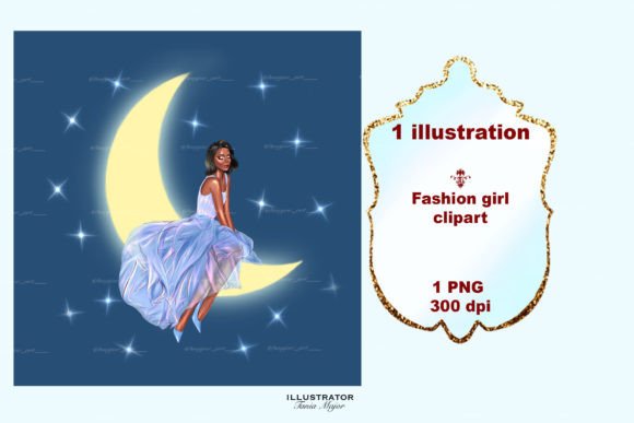 Ethereal Design: The Allure of Girl on the Moon Clipart