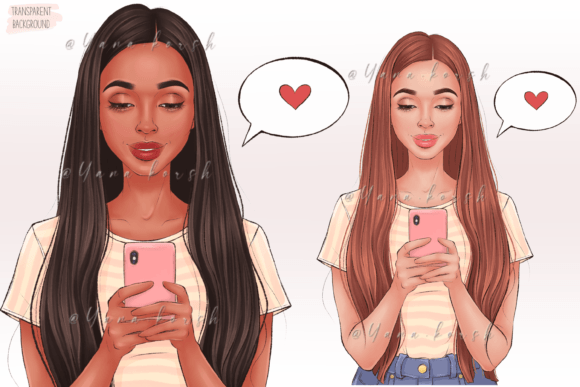 Fashion Girl with Phone Clipart: Versatile Design Asset