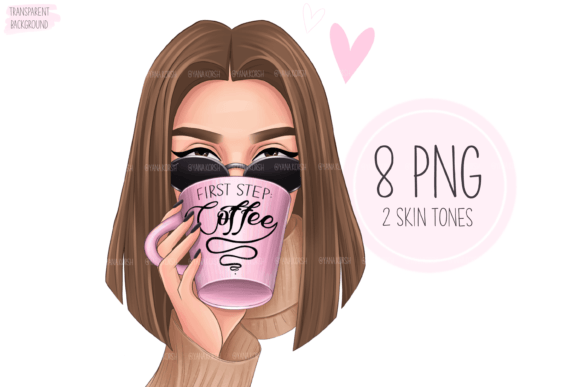 Morning Coffee Clipart: Stylish Girl with Coffee