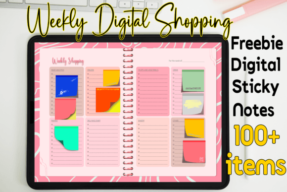 Streamline Your Workflow with Digital Weekly Shopping & Freebie Sticky Notes